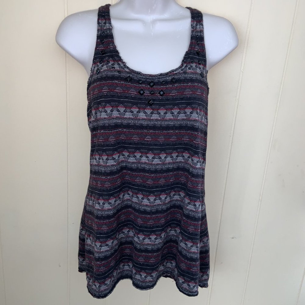 FREE PEOPLE WOMENS BLACK GRAY RED TANK TOP WITH ACCENTS - SIZE SP